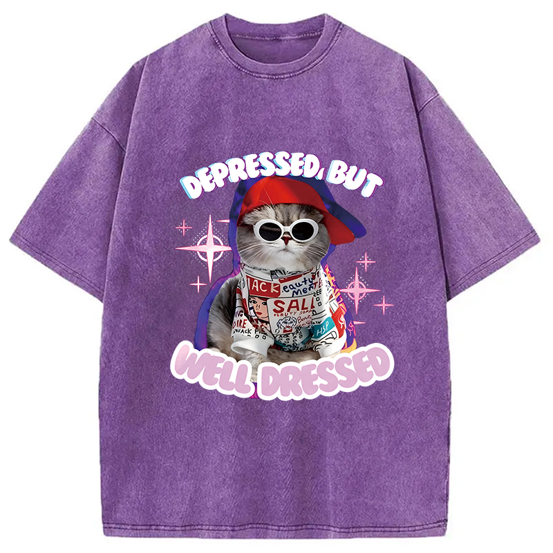 Modecanvas Depressed But Well Dressed DTG Printing Washed T-Shirt