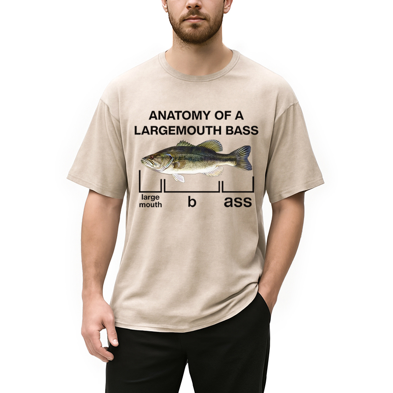 Modecanvas Anatomy Of A Large Mouth Bass Fish DTG Printing Washed T-Shirt