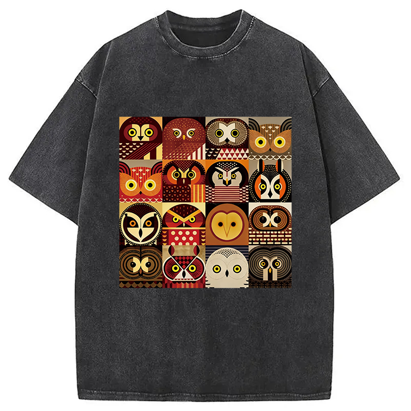 Modecanvas All Kinds Of Owls DTG Printing Washed T-Shirt