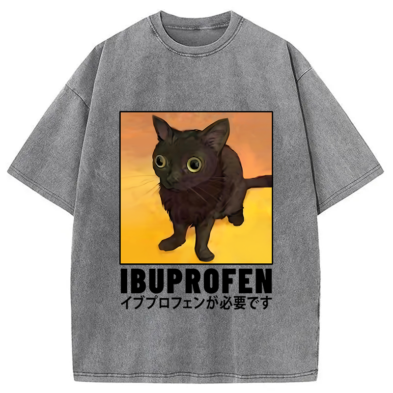 Modecanvas Ibuprofen Black Cat Washed T-Shirt