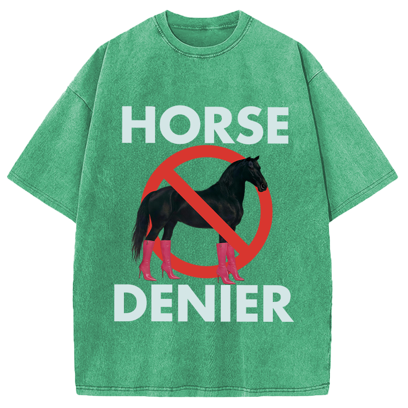 Modecanvas Funny High-Heel Noir Horse Denier DTG Printing Washed T-Shirt