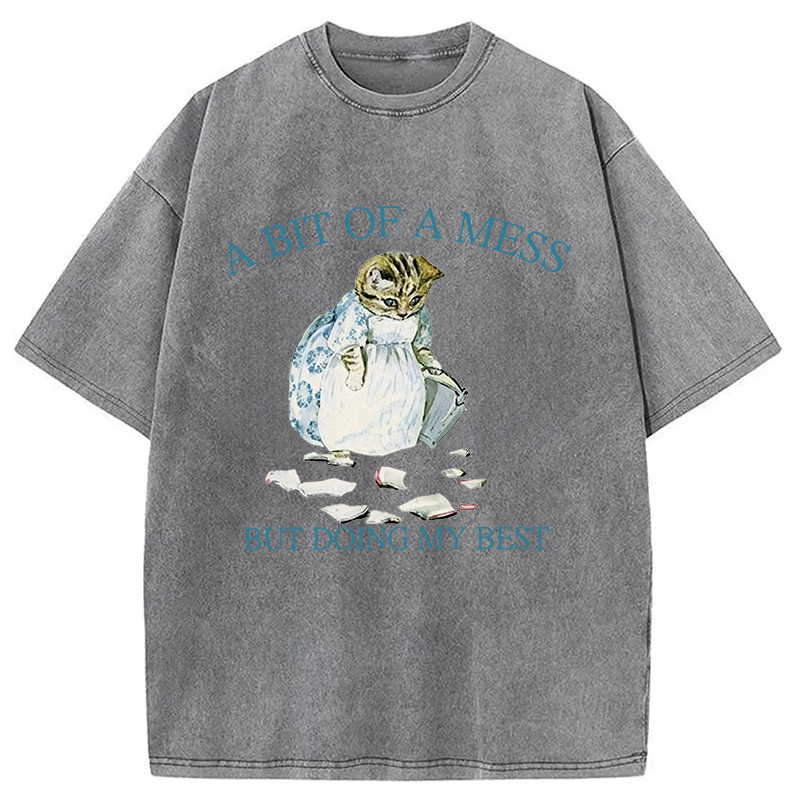 Modecanvas A Bit Of Mess But Doing My Best Cat DTG Printing Washed T-Shirt