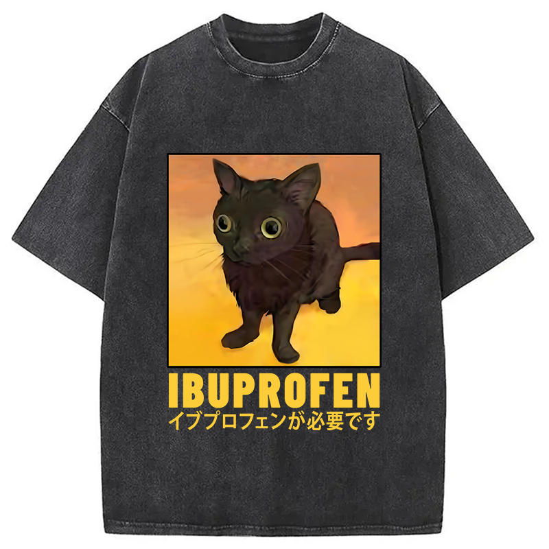 Modecanvas Ibuprofen Black Cat Washed T-Shirt