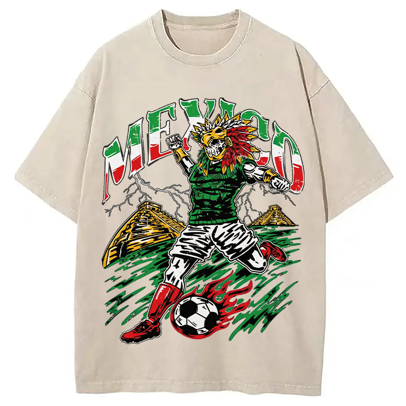 Modecanvas Mexico Soccer Skull DTG Printing Washed T-Shirt