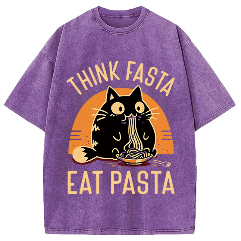 Modecanvas Funny Hungry Cat DTG Printing Washed T-Shirt
