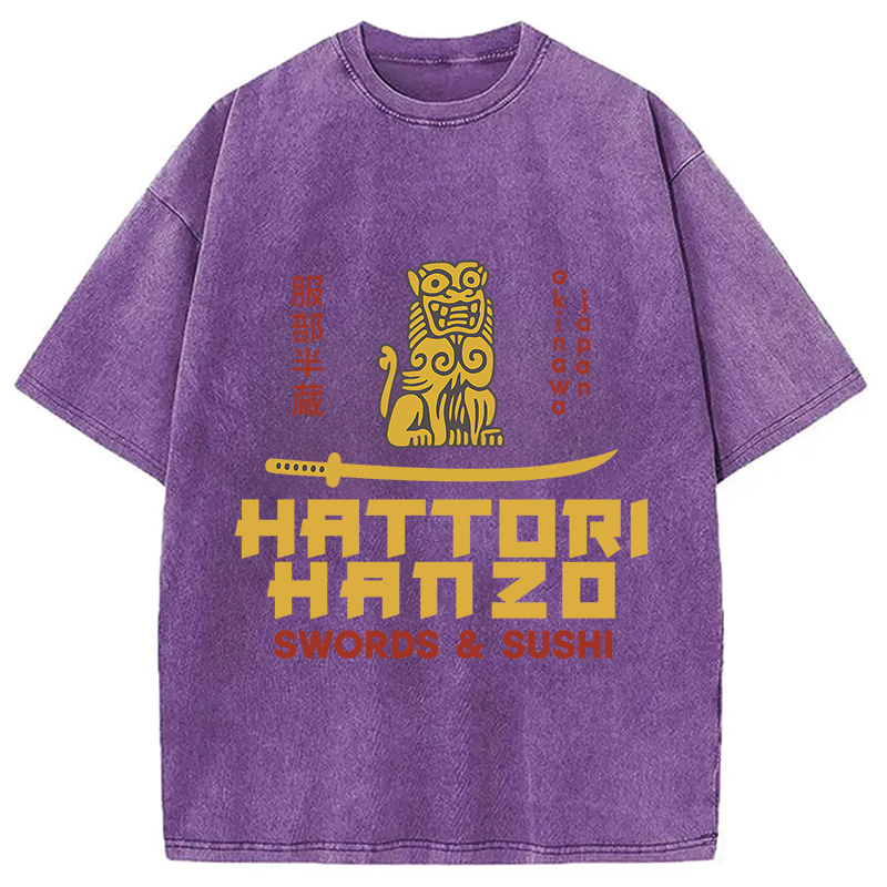 Modecanvas intage Japanese Samurai Sword Action Kill Washed T-Shirt