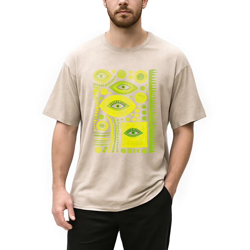 Modecanvas Geometric Eyes DTG Printing Washed T-Shirt
