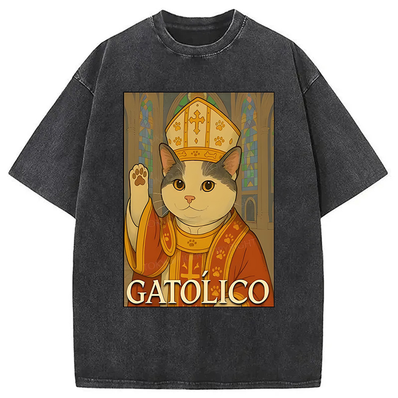 Modecanvas Pope Cat Washed T-Shirt