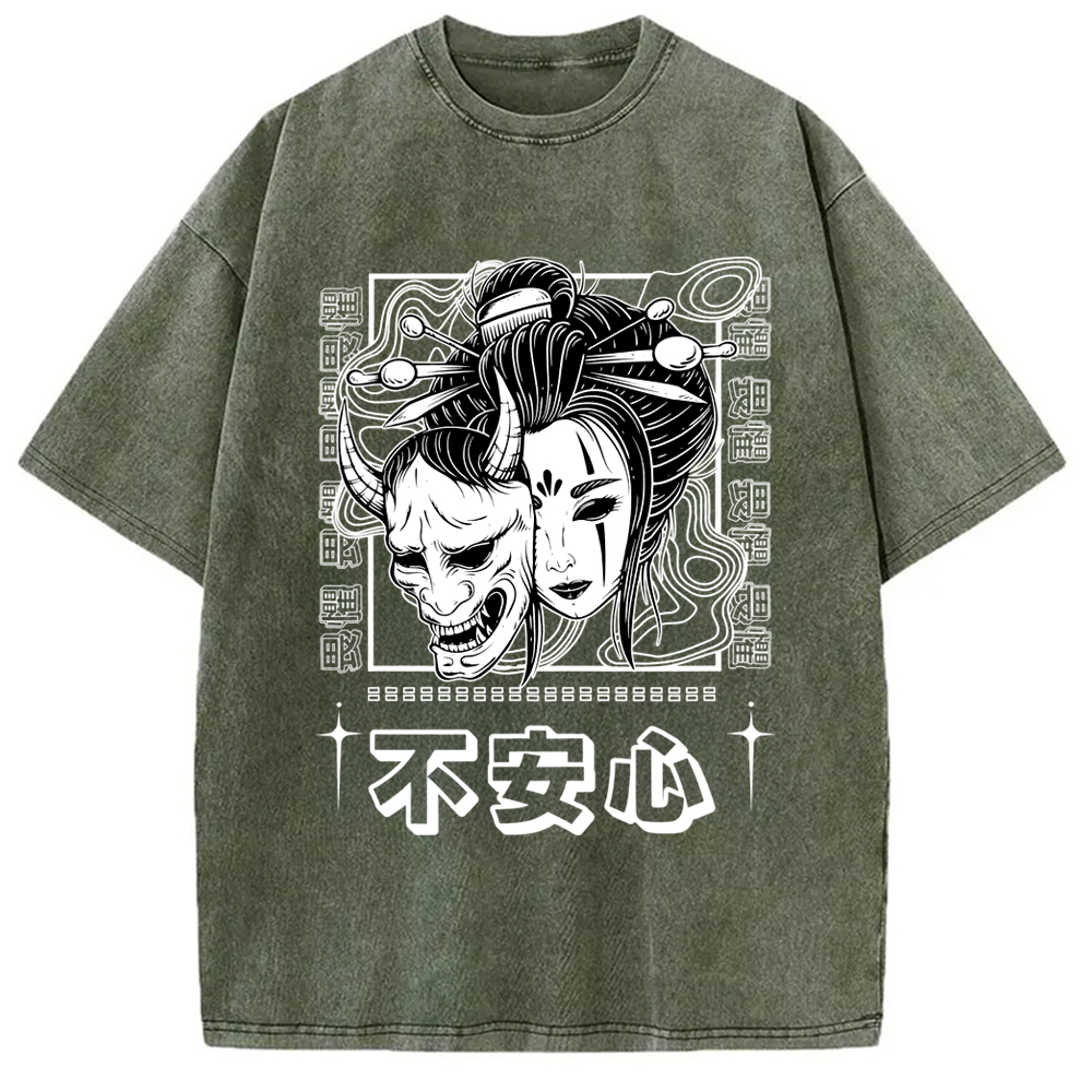 Modecanvas Japanese Skull And Women Washed T-Shirt