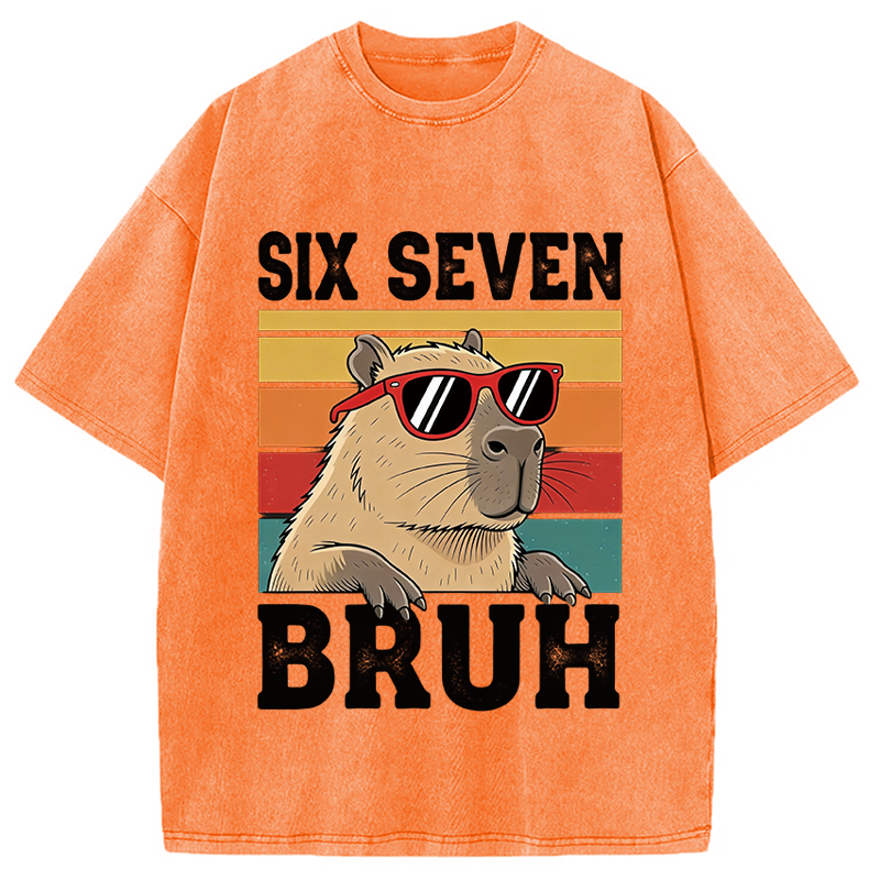 Modecanvas Funny Six Seven Capybara DTG Printing Washed T-Shirt