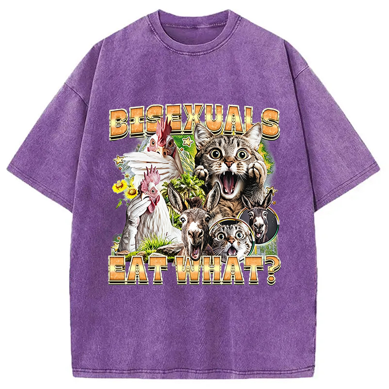 Modecanvas Bisexuals Eat What? DTG Printing Washed T-Shirt