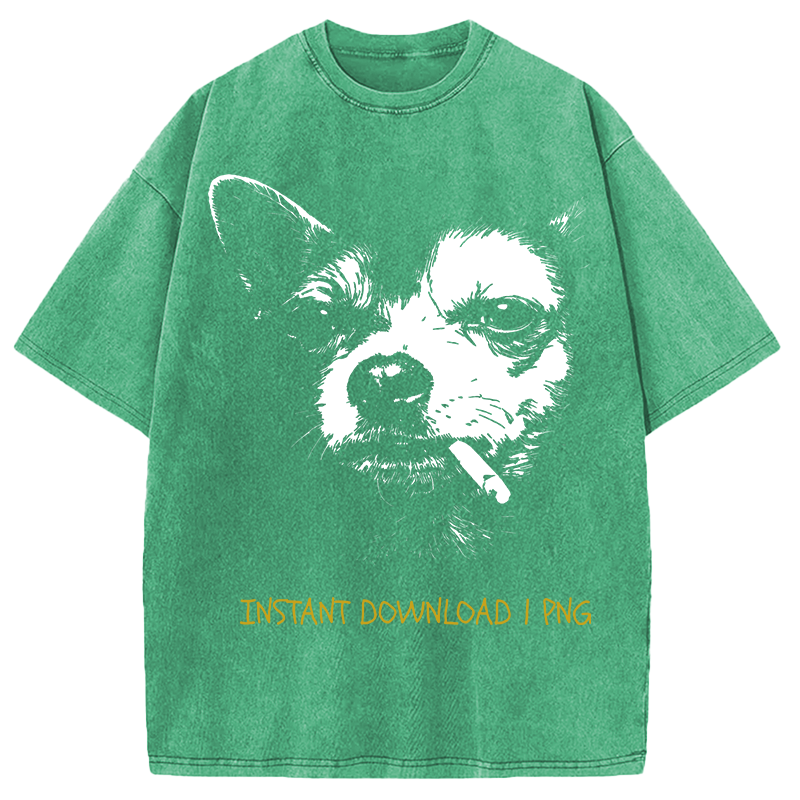 Modecanvas Funny Smoking Chihuahua DTG Printing Washed T-Shirt