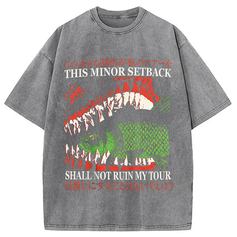 Modecanvas Big Mouth Eats Fish DTG Printing Washed T-Shirt