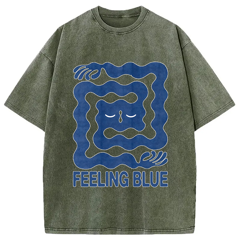 Modecanvas Feeling Blue DTG Printing Washed T-Shirt