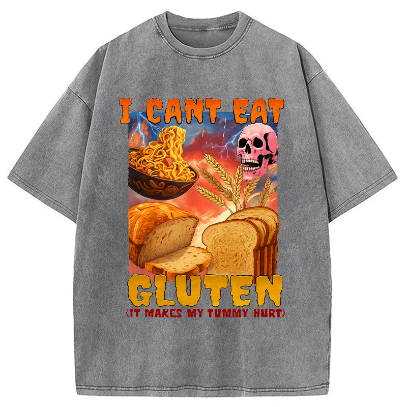 Modecanvas I Can't Eat Gluten Funny Meme Washed T-Shirt-modecanvas