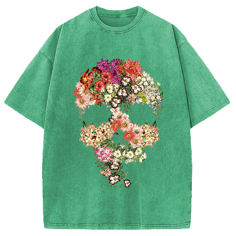 Modecanvas Skull Floral DTG Printing Washed T-Shirt