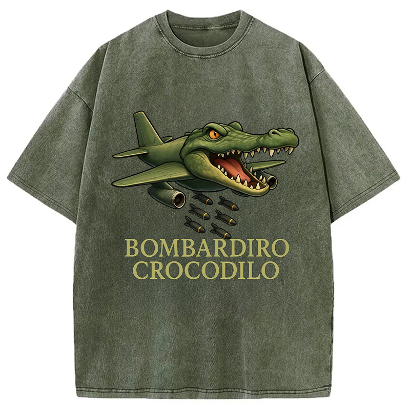 Modecanvas Bombardiro Crocodilo DTG Printing Washed T-Shirt-modecanvas