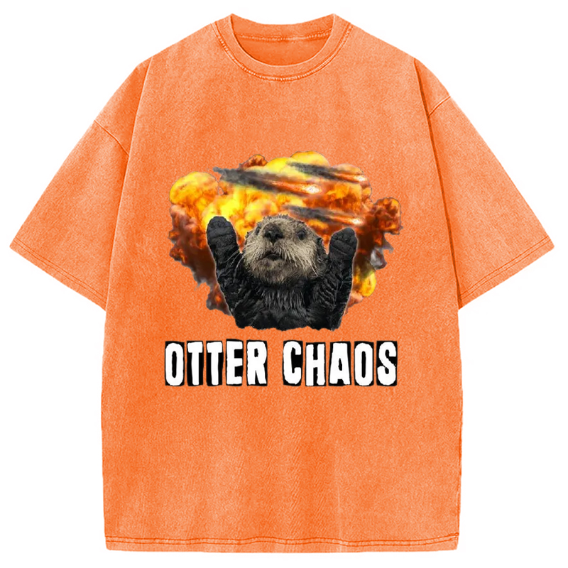 Modecanvas Otter Chaos Washed T-Shirt-modecanvas