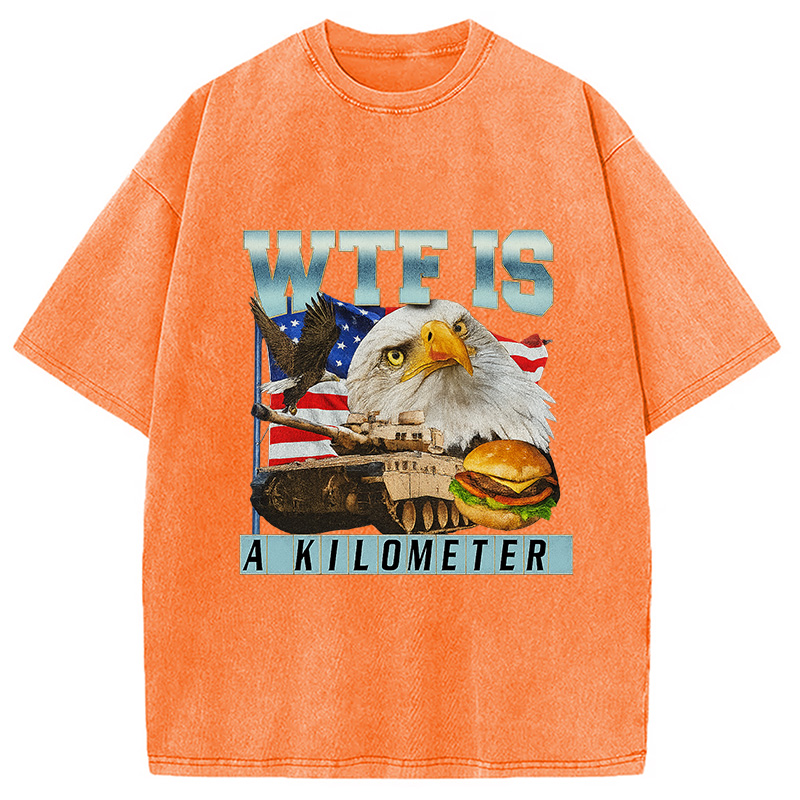 Modecanvas WTF Is A Kilometer Meme Washed T-Shirt-modecanvas