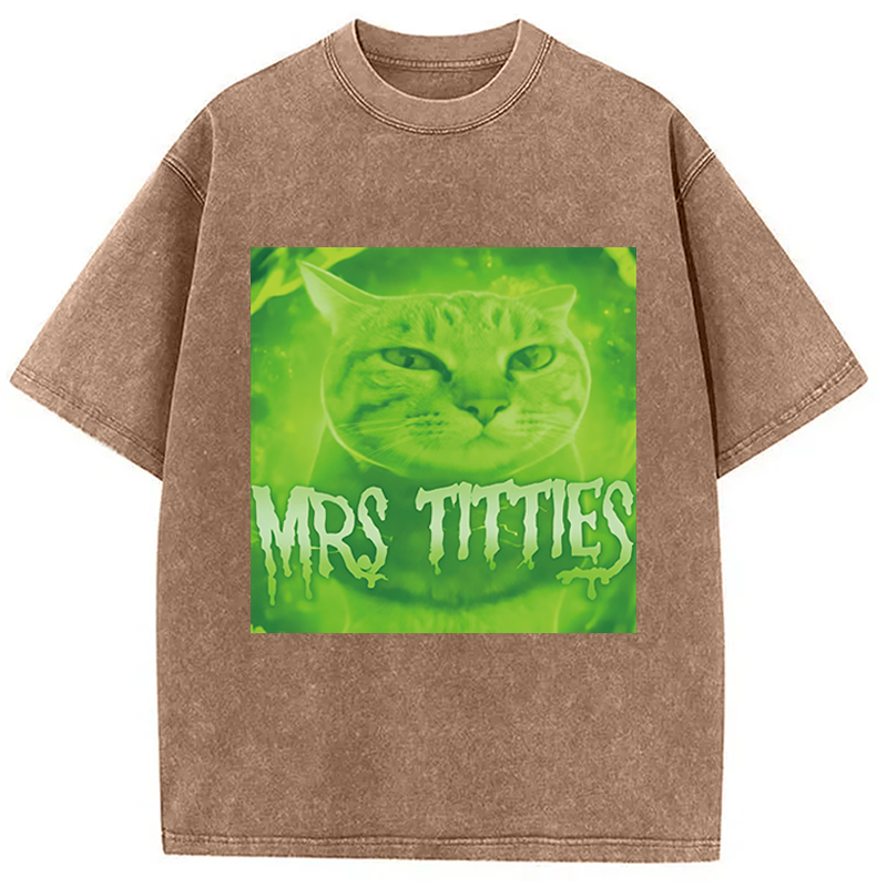 Modecanvas Mrs Titties Cat Meme DTG Printing Washed T-Shirt