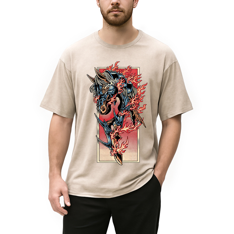 Modecanvas Fire Horse Year DTG Printing Washed T-Shirt