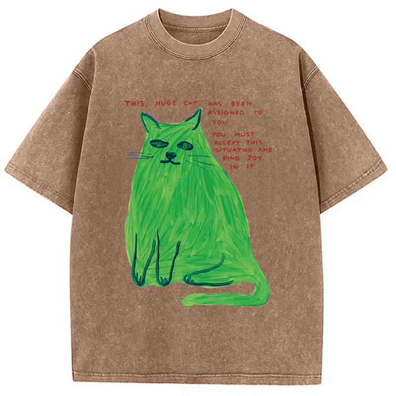 Modecanvas his Huge Cat DTG Printing Washed T-Shirt