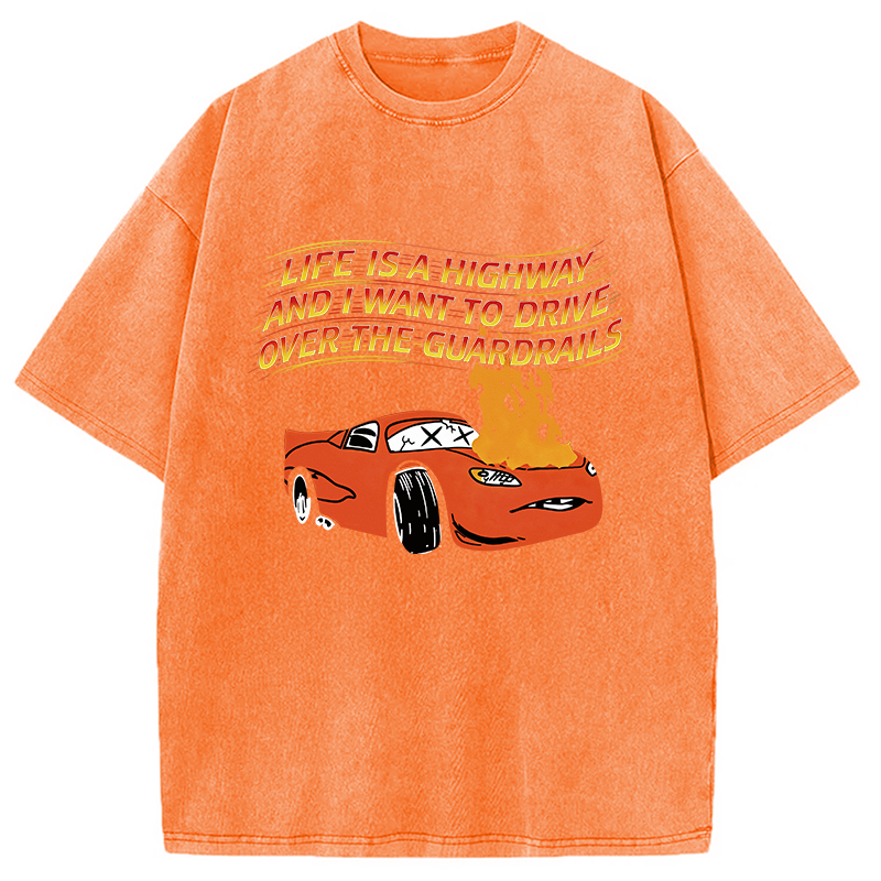Modecanvas Life Is A Highway DTG Printing Washed T-Shirt