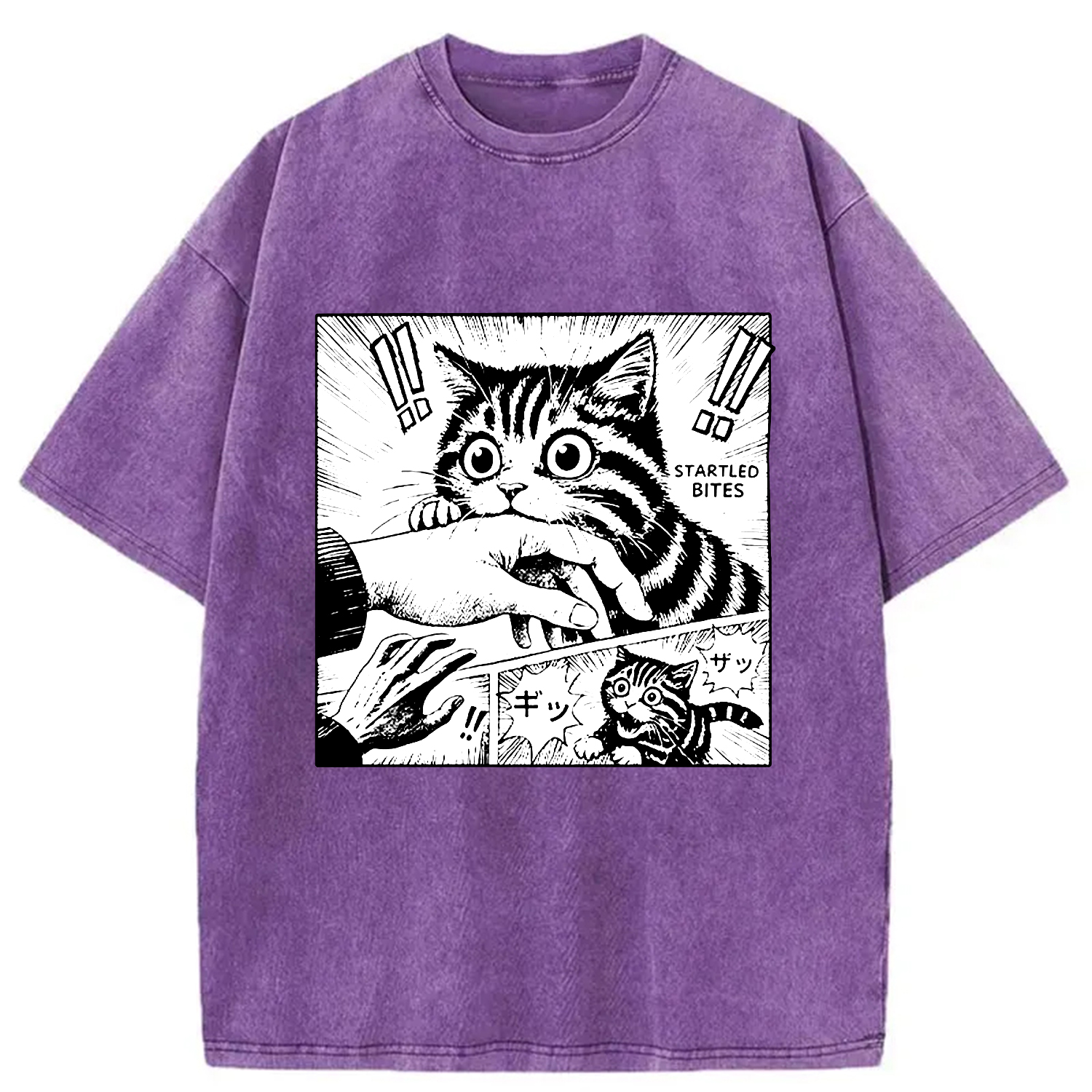 Modecanvas Cat Biting Funny Washed T-Shirt