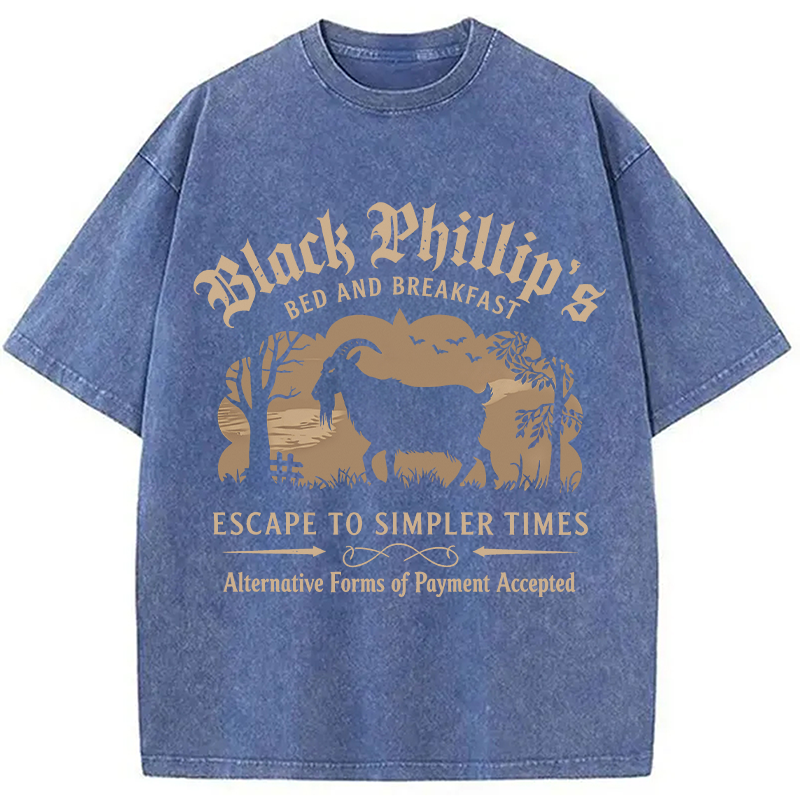 Modecanvas Black Phillip Bed & Breakfast DTG Printing Washed T-Shirt