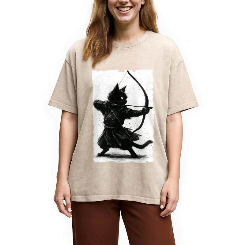 Modecanvas Retro Cat Archery Washed T-Shirt