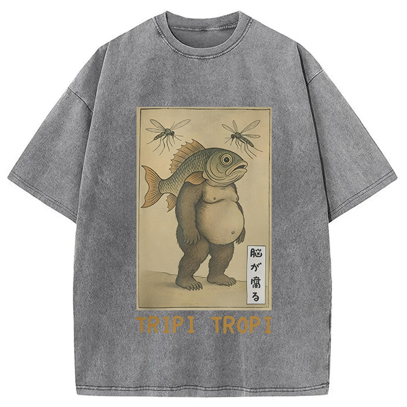 Modecanvas Tripi Tropi Frog Meme DTG Printing Washed T-Shirt