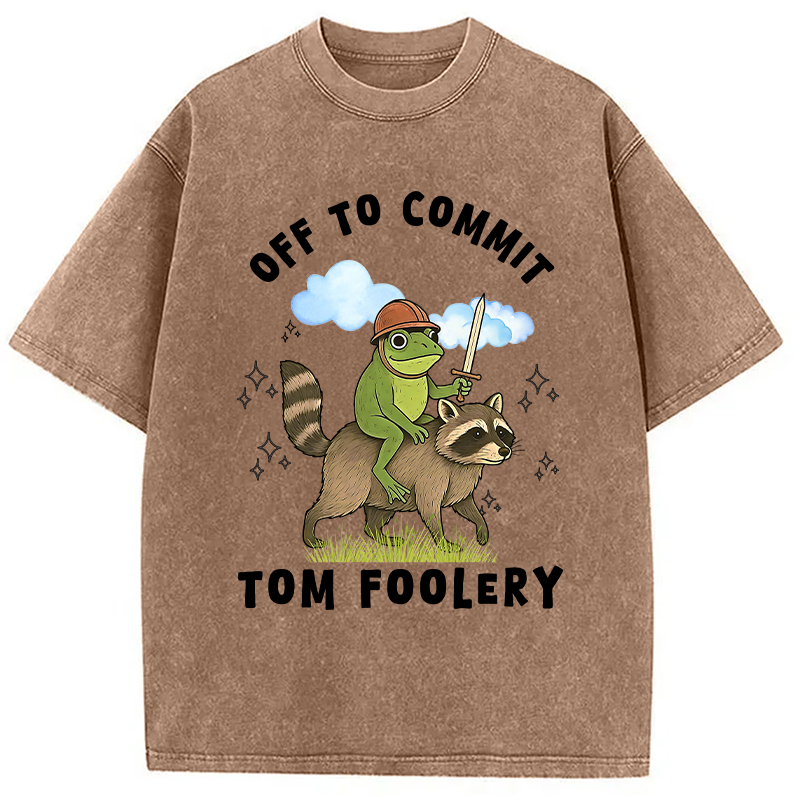 Modecanvas Funny Frog Raccoon Sarcastic Meme Washed T-Shirt