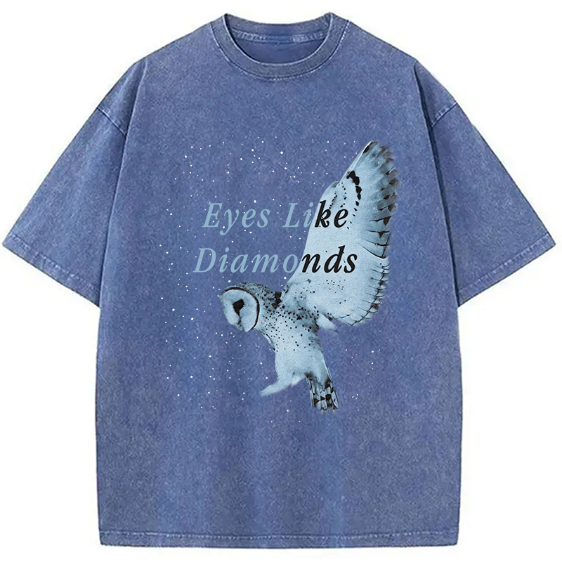 Modecanvas Blue Owl Alt-Rock DTG Printing Washed T-Shirt-modecanvas