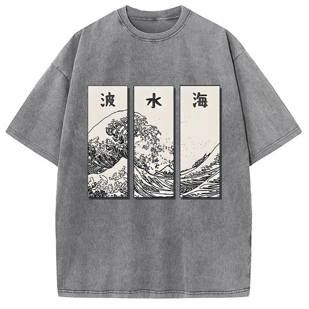 Modecanvas Japanese Art Wave Washed T-Shirt-modecanvas