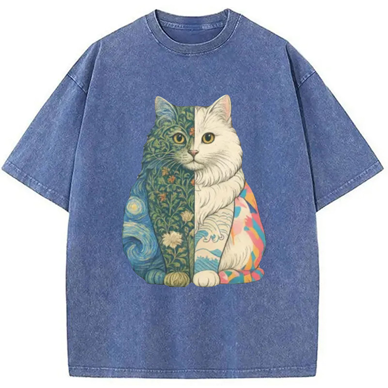 Modecanvas Van Gogh Art Cat Washed T-Shirt