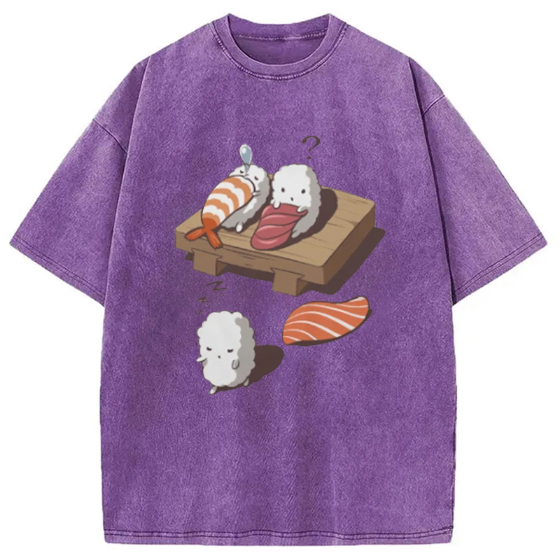 Modecanvas Funny Sleep Walking Nigiri Sushi Washed T-Shirt