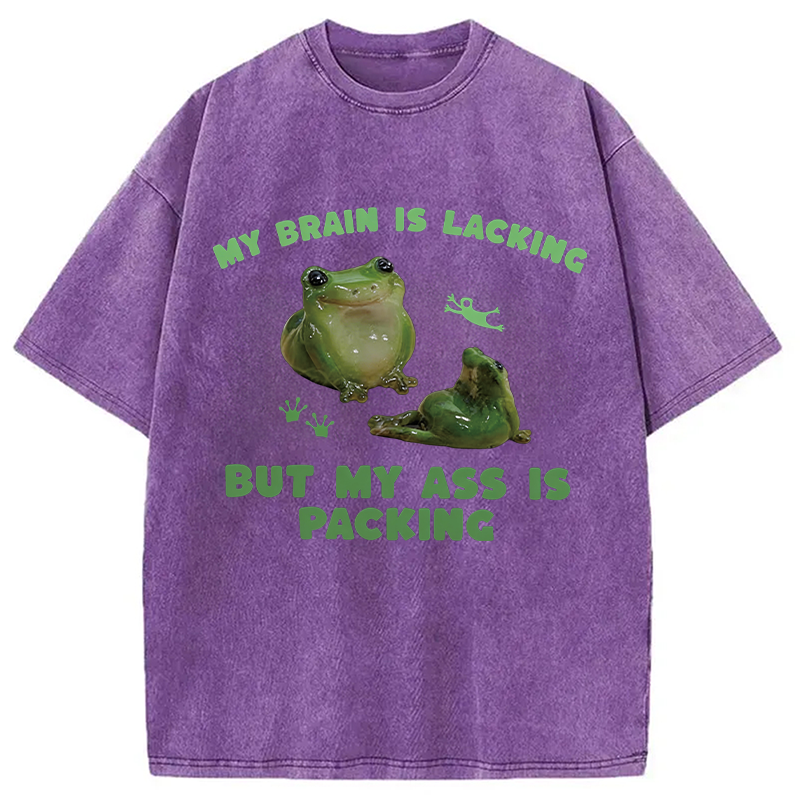 Modecanvas My Brain Is Lacking Funny Frog Meme DTG Printing Washed T-Shirt