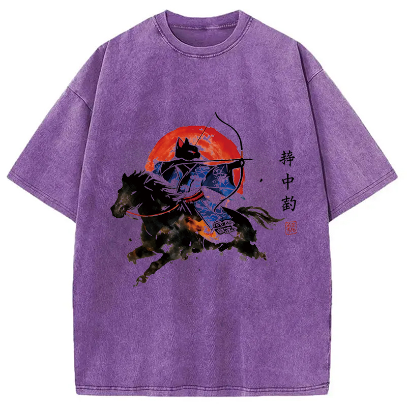 Modecanvas Year Of The Horse Cat DTG Printing Washed T-Shirt