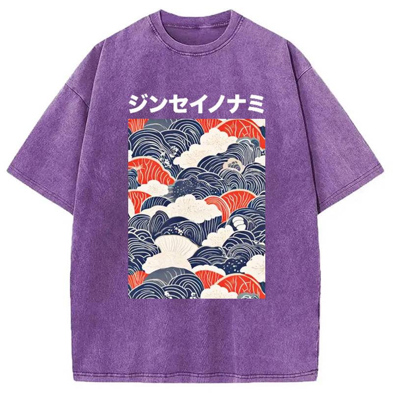 Modecanvas Japanese Wave Cloud Washed T-Shirt