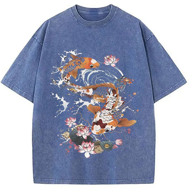 Modecanvas Koi Fish DTG Printing Washed T-Shirt