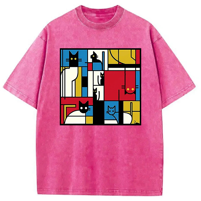Modecanvas Abstract Cat Washed T-Shirt