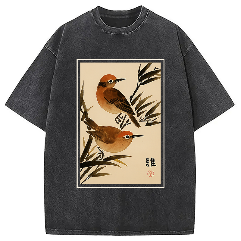 Modecanvas Sparrows Among Bamboo Washed T-Shirt