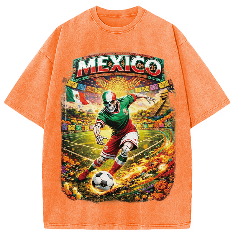 Modecanvas Mexico Skull Soccer DTG Printing Washed T-Shirt