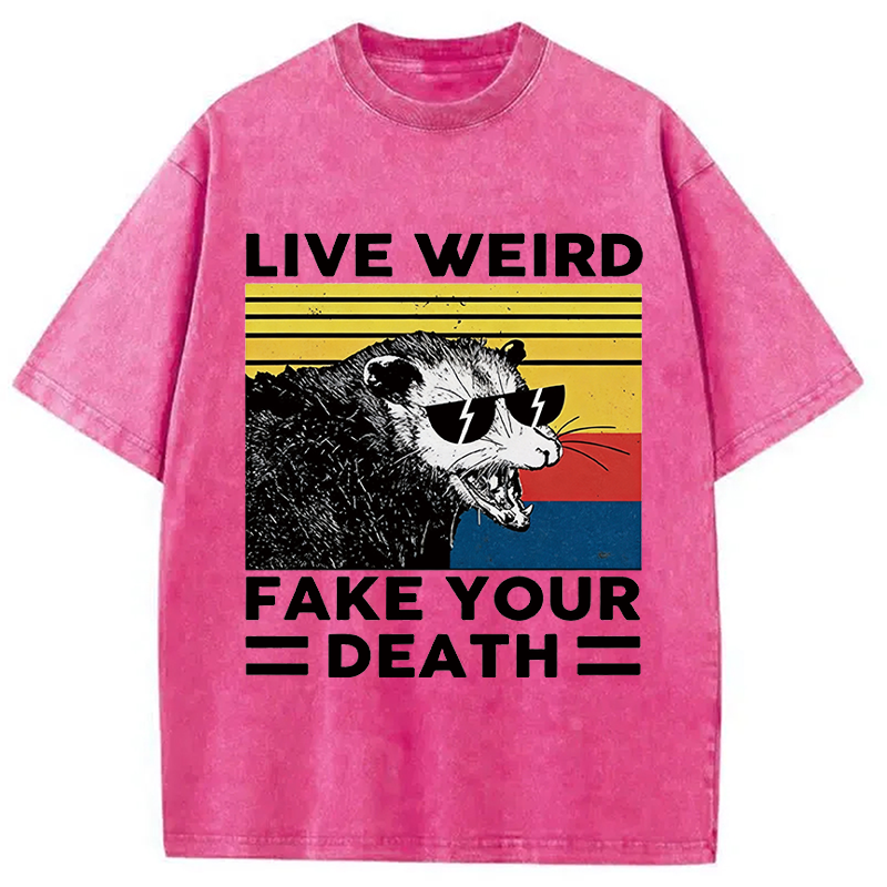 Modecanvas Live Weird Fake Your Death Possum DTG Printing Washed T-Shirt-modecanvas
