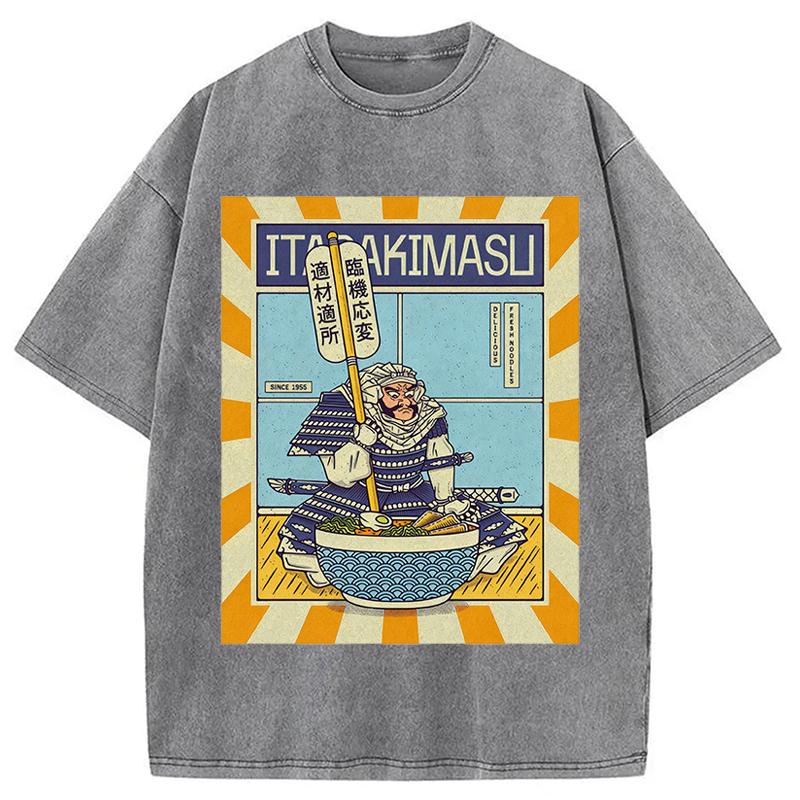 Modecanvas Ramen Temple DTG Printing Washed T-Shirt