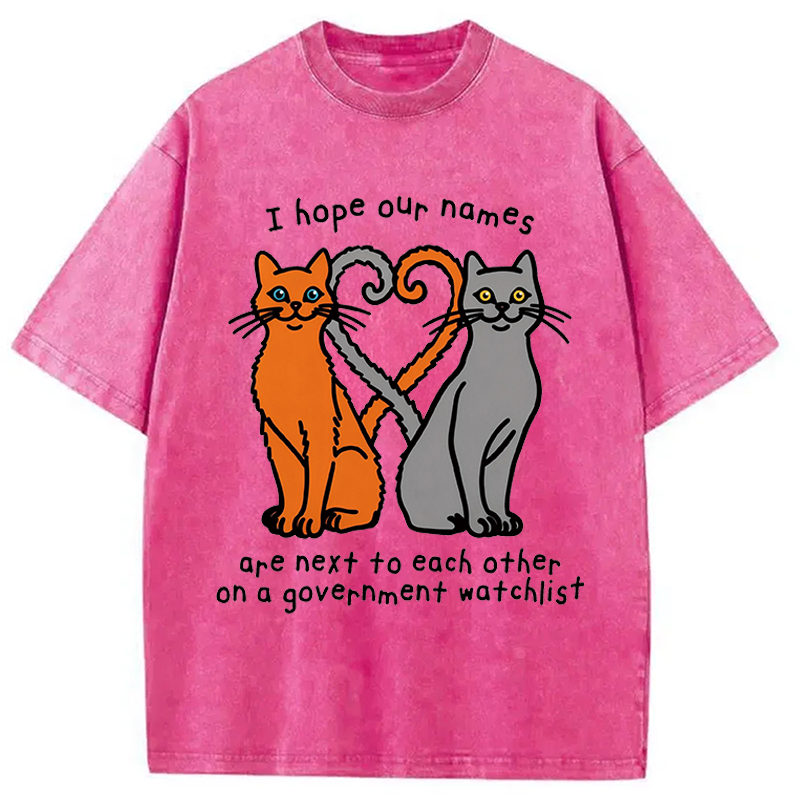 Modecanvas I Hope Our Names Are Next To Each Other Cat Meme DTG Printing Washed T-Shirt