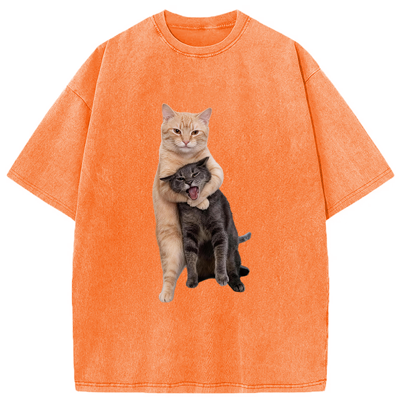 Modecanvas Fighting Cat DTG Printing Washed T-Shirt