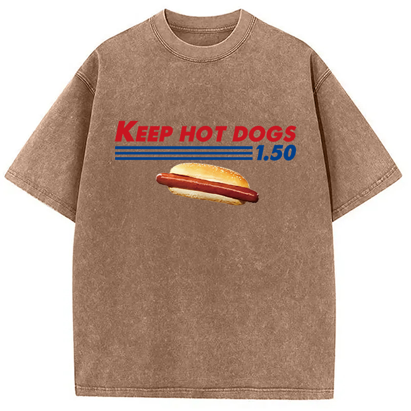 Modecanvas Funny Costco Hotdog DTG Printing Washed T-Shirt