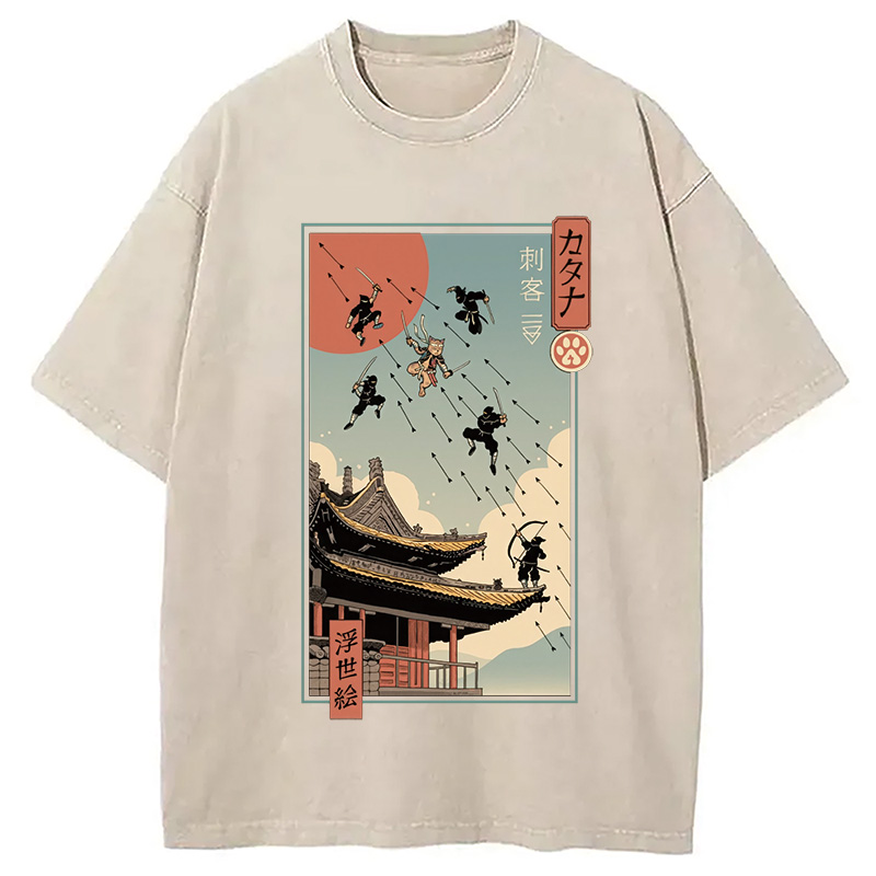 Modecanvas Catana Fight in Edo Washed T-Shirt