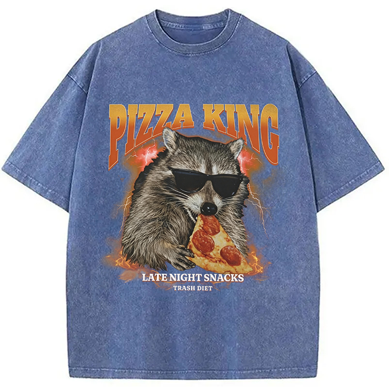 Modecanvas Raccoon Pizza King DTG Printing Washed T-Shirt